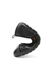 Women Black Bow Knot Flats Slip On Ballet Flats Round Toe Foldable Comfortable Soft Lightweight Travel Vacation Dress Flats Shoes - màu đen - Xem 9