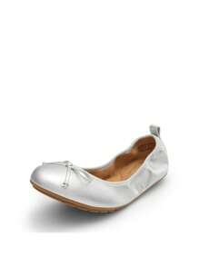 Women Silver Bow Knot Flats Slip On Ballet Flats Round Toe Foldable Comfortable Soft Lightweight Travel Vacation Dress Flats Shoes - 銀色 - 查看 5