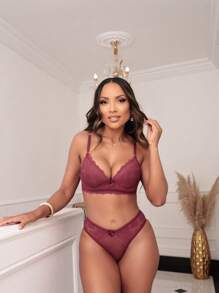 Women Bra & Panty Sets - Burgundy - View 1