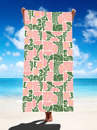 1pc Bohemian Style Flower Pattern Beach Towel, Extra Large Ultra-Fine Fiber Sand Mat, Super Absorbent Bath Towel, Suitable For Traveling, Swimming, Diving, Surfing, Yoga, Camping, Multiple Sizes For Adults And Ren, Beach Accessory Summer Travel, Vacation Holiday Bathroom Decor Beach Essentials