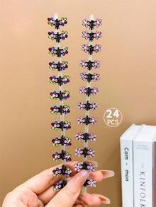 24入組女孩糖果色花形髮夾,適用於小型髮型設計 - 彩色 - 查看 4