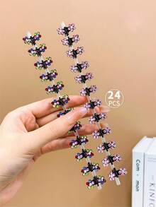 24入組女孩糖果色花形髮夾,適用於小型髮型設計 - 彩色 - 查看 5