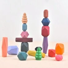 20入組木製分類堆疊石、感官幼兒玩具、蒙特梭利學習玩具、兒童1-6歲男女童禮物、構建積木遊戲（顏色稍有差異） - 堆疊積木 - 查看 3