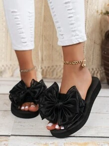 Women's Bowknot Decor Slides, Slip On Lightweight Beach Slides, Non-Slip Vacation Flats, Lightweight Slide Sandals, Casual Slippers, Women's Footwear Valentines
