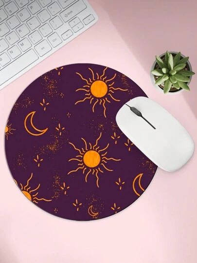 Mouse Pad Gamer Redondo 20x20 Base Emborrachada Borda Costurada Estampa Sol Roxo