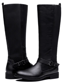 Comfyshoes Women's Comfort Tall Knitted Riding Knee High Boots - Black - View 6