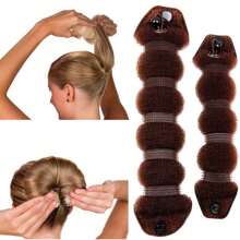 2pcs/Set Donut Bun Maker & Hair Styling Tool With Button, Sponge Hair Bun Shaper & Caterpillar Hair Roll Diy Accessories For Women (1 Large& 1 Small) - Multicolor - View 2