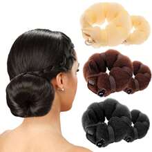 2pcs/Set Donut Bun Maker & Hair Styling Tool With Button, Sponge Hair Bun Shaper & Caterpillar Hair Roll Diy Accessories For Women (1 Large& 1 Small) - Multicolor - View 1