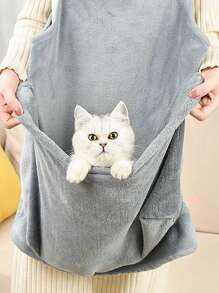 1 件灰色猫袋，前口袋猫咪携带袋，防猫毛围裙，适合坐猫和抱猫 - 灰色 - 查看 6