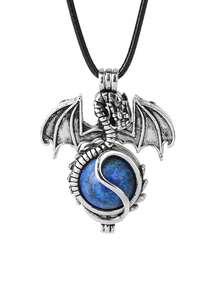 1入復古龍頭項鍊,適用於女性男性,16mm天然石水晶吊墜項鍊,晶玫瑰石英老虎眼珠寶h068 - Dragon Necklace - 查看 12