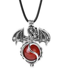 1入復古龍頭項鍊,適用於女性男性,16mm天然石水晶吊墜項鍊,晶玫瑰石英老虎眼珠寶h068 - Dragon Necklace - 查看 15