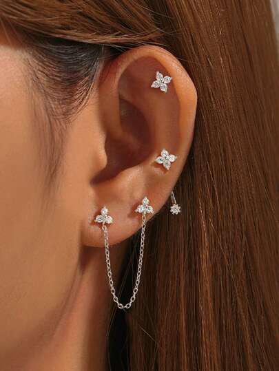 3 piezas Pendientes de tres flores de plata de ley 925 para mujer, pendientes colgantes románticos chapados en oro de 18K apropiados para fiesta, regalo para mamá, joyería fina para el Día de San Valentín