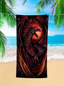 1pc Fire Breathing Dragon & Flying Dragon Beach Towel, Ultra Fine Fiber Oversized Beach Blanket, Highly Absorbent Bath Towel, Suitable For Traveling, Swimming, Diving, Surfing, Yoga, Camping, Multiple Sizes For Adults Beach Accessory Summer Travel, Vacation Holiday Bathroom Decor Beach Essentials