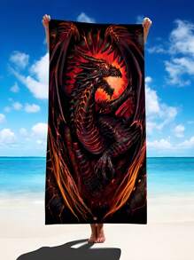 1pc Fire Breathing Dragon & Flying Dragon Beach Towel, Ultra Fine Fiber Oversized Beach Blanket, Highly Absorbent Bath Towel, Suitable For Traveling, Swimming, Diving, Surfing, Yoga, Camping, Multiple Sizes For Adults Beach Accessory Summer Travel, Vacation Holiday Bathroom Decor Beach Essentials