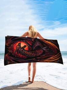 1pc Fire Breathing Dragon & Flying Dragon Beach Towel, Ultra Fine Fiber Oversized Beach Blanket, Highly Absorbent Bath Towel, Suitable For Traveling, Swimming, Diving, Surfing, Yoga, Camping, Multiple Sizes For Adults Beach Accessory Summer Travel, Vacation Holiday Bathroom Decor Beach Essentials