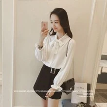 Elegant Blouse For Women Bow Neck Design - White - View 3