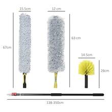 HOMCOM Kit di Pulizia per Casa e Ufficio con Asta Allungabile, Spolverino per Ragnatele, Spolverino in Microfibra e Spolverino per Ventilatore a Soffitto, Giallo e Grigio - Giallo - Visualizzare 4