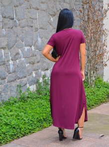 Women Dresses - 酒紅色 - 查看 2