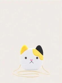 1 chiếc túi đeo chéo vai bằng vải nhung thiết kế hình mèo dễ thương cho bé gái, có khóa kéo, thích hợp sử dụng hàng ngày - trắng - Xem 4