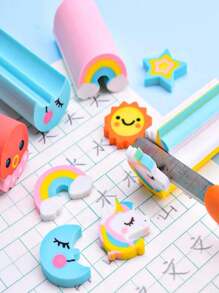 6 Piezas de Goma Recortable Diseños Kawaii, Unicornio, Sol, Luna, Arcoiris, Borrador Kawaii - Multicolor - Ver 1