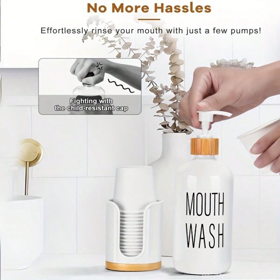 Bathroom Mouthwash Container With Cup Holder Mouthwash Container With