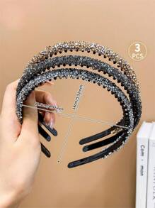 3pcs Multicolor Shiny Glitter Women's Toothed Non-Slip Hair Hoop - Multicolor - View 2