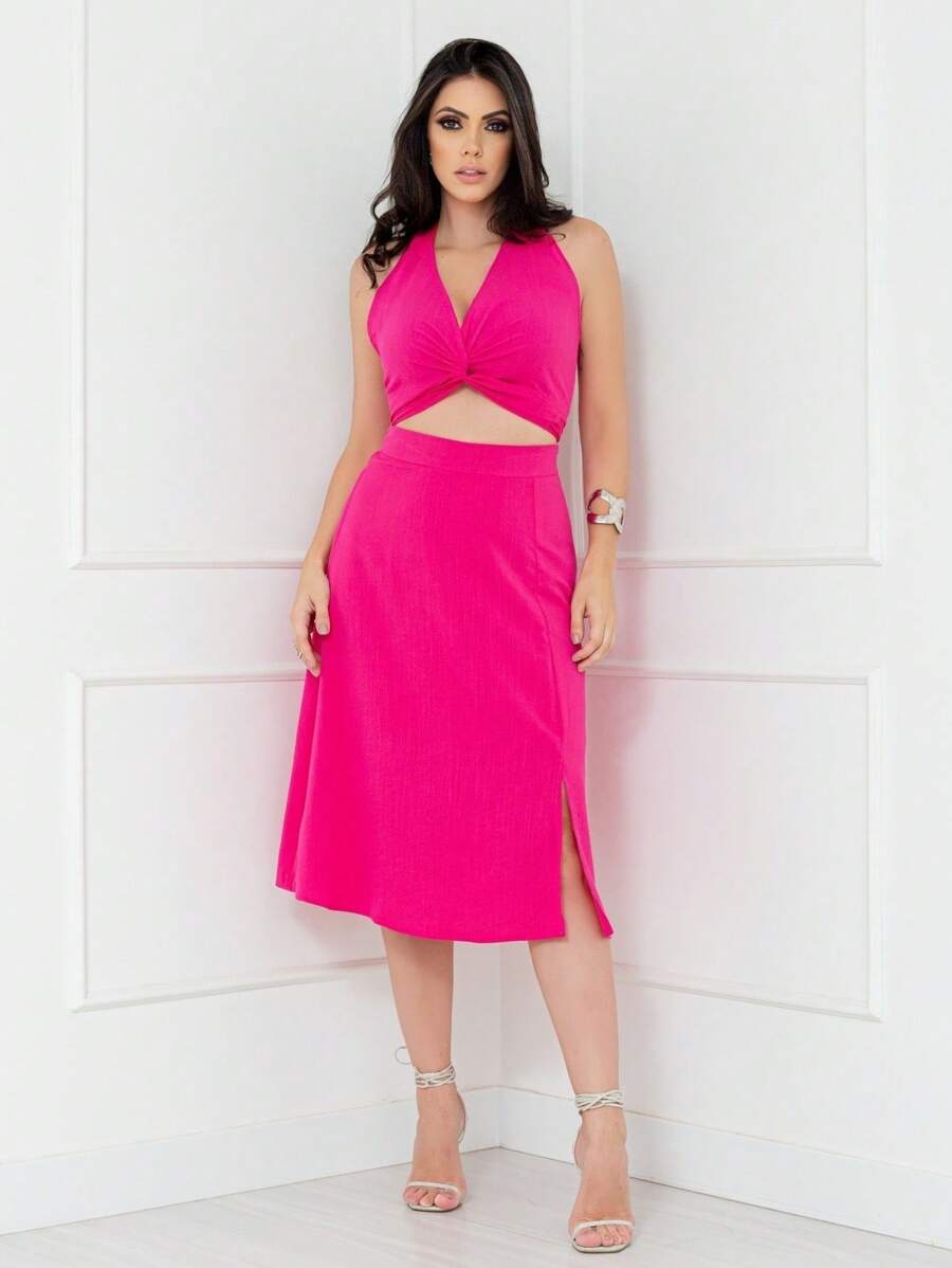 Women Two-Piece Outfits - 玫紅色 - 查看 1