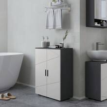 Kleankin Mobile Bagno a 2 Ante in Legno, Armadietto Bagno con 3 Ripiani e Chiusura Soft Close, 60x30x82cm - Grigio - Visualizzare 6