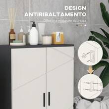 Kleankin Mobile Bagno a 2 Ante in Legno, Armadietto Bagno con 3 Ripiani e Chiusura Soft Close, 60x30x82cm - Grigio - Visualizzare 7