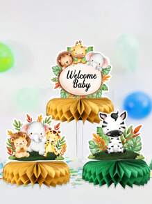 9 件丛林动物风格蜂窝装饰物、生日派对背景装饰用品、派对房间桌面装饰、圣诞节 - 彩色 - 查看 3