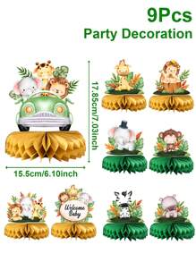 9 件丛林动物风格蜂窝装饰物、生日派对背景装饰用品、派对房间桌面装饰、圣诞节 - 彩色 - 查看 5