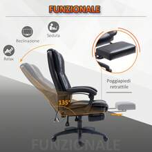 Sedia da Ufficio ad Altezza Regolabile con 6 Punti Massaggianti, Sedia Ergonomica Moderna in Finta Pelle con Telecomando, 68.5x68.5x113-121 cm, Nera - nero - Visualizzare 4