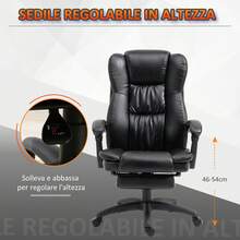 Sedia da Ufficio ad Altezza Regolabile con 6 Punti Massaggianti, Sedia Ergonomica Moderna in Finta Pelle con Telecomando, 68.5x68.5x113-121 cm, Nera - nero - Visualizzare 5