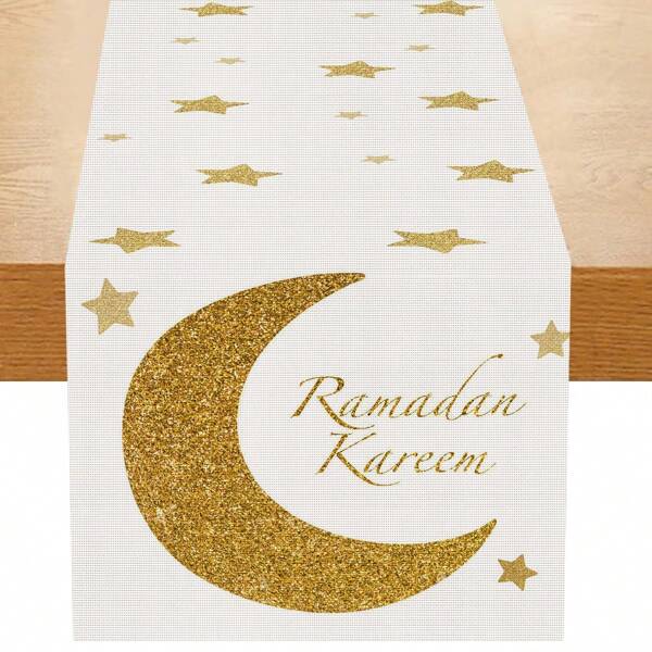 1pc,  Table Runner, Moon Star Print Seasonal Kitchen Dining Table Runner, For Family Dining Table Decor, Party Decor, Party Supplies, Holiday Decor, Holiday Supplies