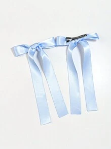 2个/套 女士纯色缎面简约蝴蝶结发夹，适合日常佩戴和旅行，可爱情人节爪夹发卡，优雅，适合学生、学院风、冬季女装，蝴蝶结，发饰 - 天藍色 - 查看 3