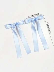 2个/套 女士纯色缎面简约蝴蝶结发夹，适合日常佩戴和旅行，可爱情人节爪夹发卡，优雅，适合学生、学院风、冬季女装，蝴蝶结，发饰 - 天藍色 - 查看 5