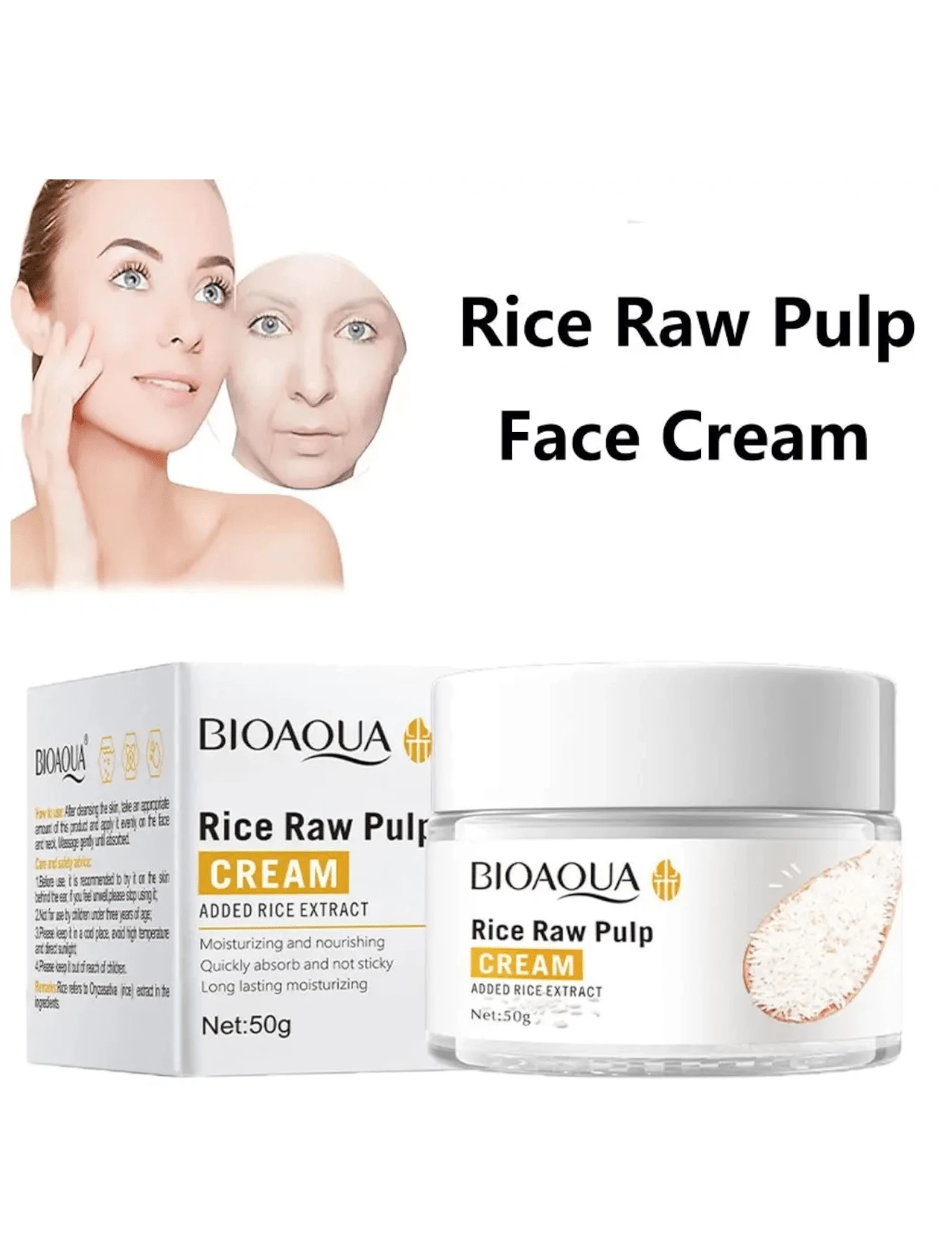 Crema Facial Bioaqua Rice Raw Pulp Hidratación Profunda con Extracto de Arroz 50g - transparente - Ver 1