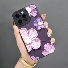 油畫設計矽膠手機殼，適用於 iPhone 15/15pro/15promax/14/13/12/11/Xsmax 系列，手機保護套 - 油畫紫花 - 查看 6