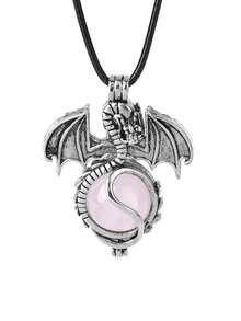 1入復古龍頭項鍊,適用於女性男性,16mm天然石水晶吊墜項鍊,晶玫瑰石英老虎眼珠寶h068 - Dragon Necklace - 查看 13