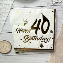 20 件白色 40 岁生日主题金箔帽子印花一次性餐巾（6.5*6.5 英寸）采用原木浆双层薄纸制成，适用于酒店、餐厅、酒吧、餐具、餐桌布置、圣诞节 - 白色 - 查看 6