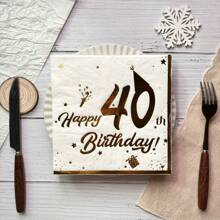 20 件白色 40 岁生日主题金箔帽子印花一次性餐巾（6.5*6.5 英寸）采用原木浆双层薄纸制成，适用于酒店、餐厅、酒吧、餐具、餐桌布置、圣诞节 - 白色 - 查看 1