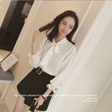 Elegant Blouse For Women Bow Neck Design - White - View 7
