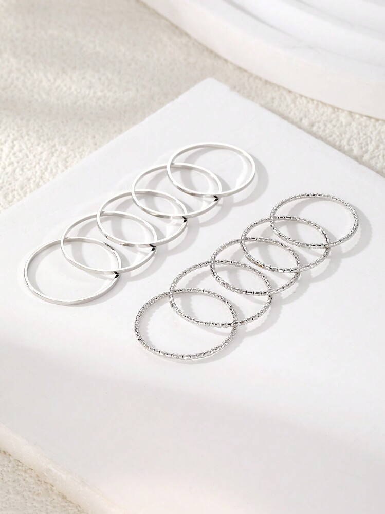 10pcs Minimalist Round Joint Knuckle Ring Suitable For Women's Daily Wear - Silver - View 2