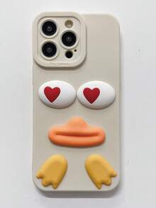 1入3D柔軟矽膠卡通PVC /心形、大眼鴨喙、鴨腳印、米色瞳孔、天使眼直邊手機殼，適配蘋果/三星/小米/紅米/維沃/Infinix/Oppo/Reno/Realme - 米色 - 查看 4