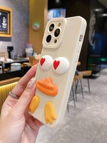 1入3D柔軟矽膠卡通PVC /心形、大眼鴨喙、鴨腳印、米色瞳孔、天使眼直邊手機殼，適配蘋果/三星/小米/紅米/維沃/Infinix/Oppo/Reno/Realme - 米色 - 查看 3