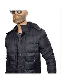 Cazadora Chamarra Corta Afelpada Capucha Desmontable Hombre - Negro - Ver 5