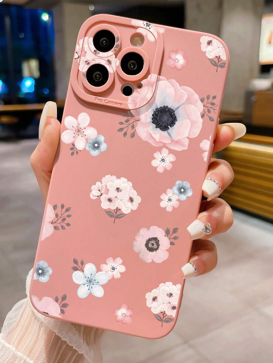 1入組花卉圖案手機殼,適用於iphone,三星,小米/紅米,oppo/realme,vivo - 粉色 - 查看 1