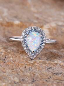 1pc Elegant Silver Plated Women's Ring With White Opal & Blue Cubic Zirconia Micro Inlaid, Great For Wedding And Daily Wear