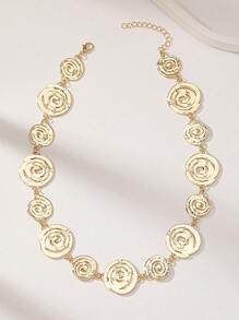 1 Pc Golden Color Textured Metal Swirl Design Spring Summer Chunky Statement Necklace For Women - A8143 - View 2