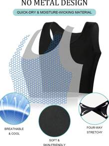 JUNLAN女士FTM彈性束胸運動胸罩套衣短褲塑身衣 - 黑色 - 查看 5